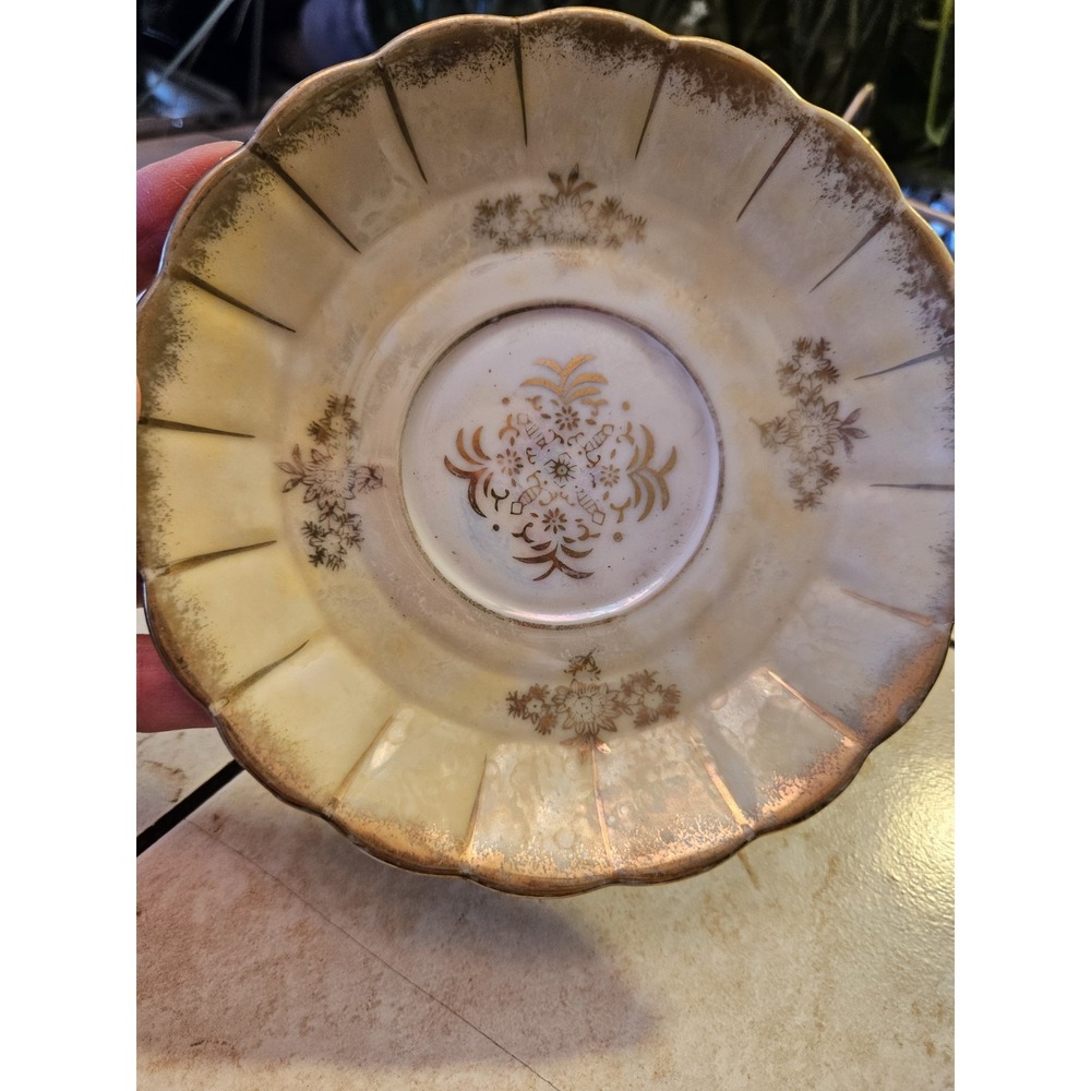 Vintage Fan Crest Saucer Fine China Japan Luster Yellow Gold  Handpainted 1976